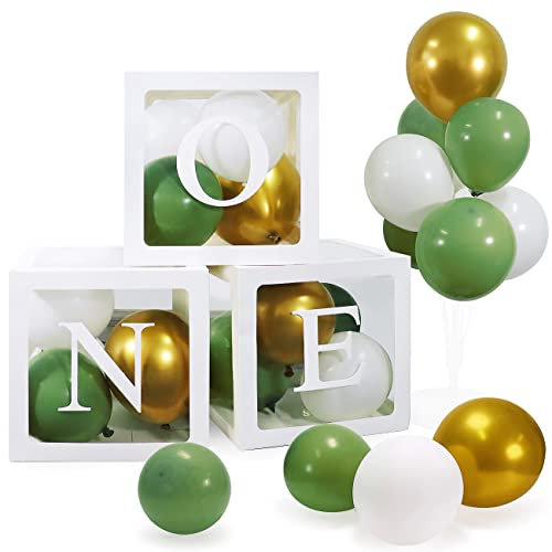 Party Dekoration für Jungen Mädchen, Jiosdo Ballon 'ONE' Boxen mit 24 Luftballon für Babyparty Geburtstagsdeko 1 jahr, Erster Geburtstag Hintergrund (Grün)