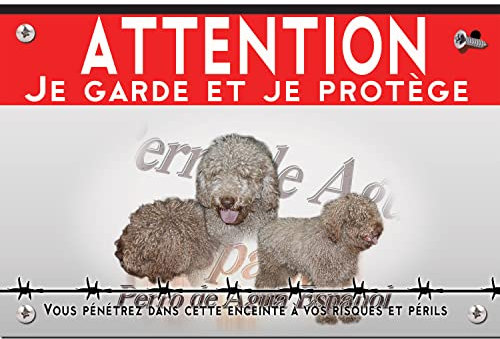Cartel de metal Atención al perro Perro de agua español