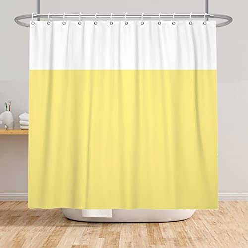 SDOTPMT 105x160cm Jaune Blanc Bicolore Rideau de Douche Minimaliste Thème Rideau de Bain Classique Traditionnel Couleur Unie Rideau de Baignoire pour Salle de Bain avec Crochets