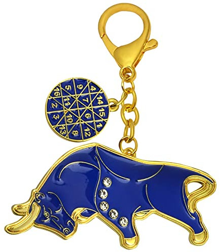 Big Money Bull W5327 Porte-clés en forme de taureau bleu porte-bonheur pour carrière et richesse