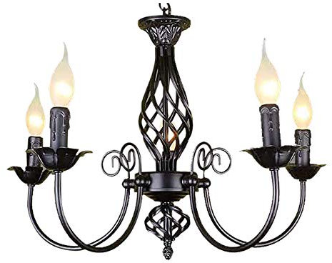 Retro Deckenbeleuchtung Anhänger Vintage Deckenlampe Kronleuchter Antik 5 Flammen LED Energiesparkerze Retro Wohnzimmer