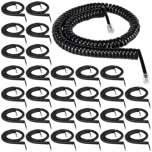 Kanayu 20 Pack Black Phone Handset Cord 12ft Telephone Cord for Landline Coiled Phone Wire Bulk for Use with All Landline Telephone Line Replacement Cable Accessory