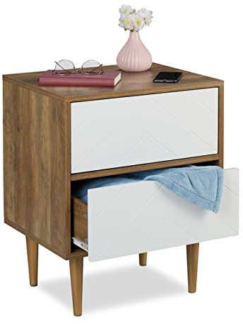 Relaxdays Schränkchen mit 2 Schubladen, Wohn- & Schlafzimmer, Sideboard, HBT 59,5x48x39,5 cm, Kommode modern, braun/weiß
