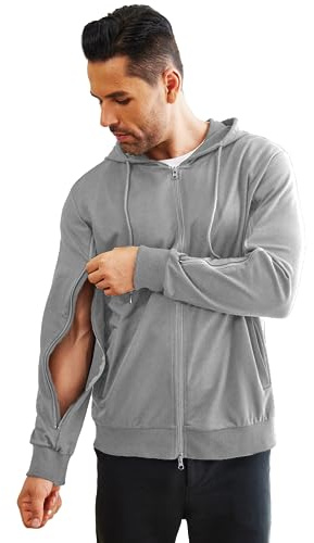 Deyeek Dialyse-Sweatshirts mit Reißverschluss am Arm, durchgehender Reißverschluss, leichte Hämodialyse-Baumwolljacke mit Taschen