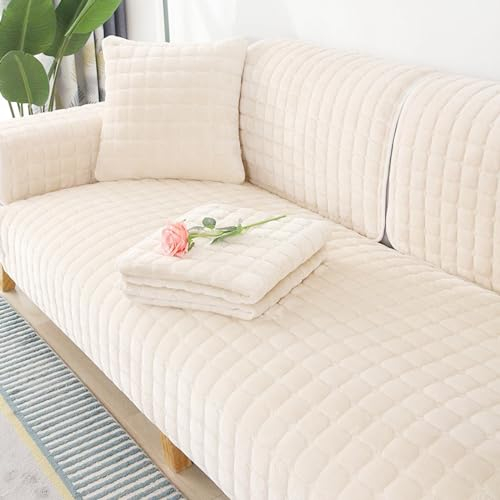 TOPCHANCES Samt Sofabezug 1 2 3 4 Sitzer,Sofabezüge Ecksofa L Form,Sofaschoner rutschfest Überwurf Flanell Sofa Überzug Pets Sesselschoner Für Wohnzimmersofa (Weiß,90x90cm 1Stück)