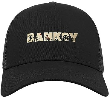 Lauthings Banksy Most Iconic Works Graffiti Street Art Unisex Baseball Adjustable Snapback Mesh Trucker Cap Sport, Schwarz , One size