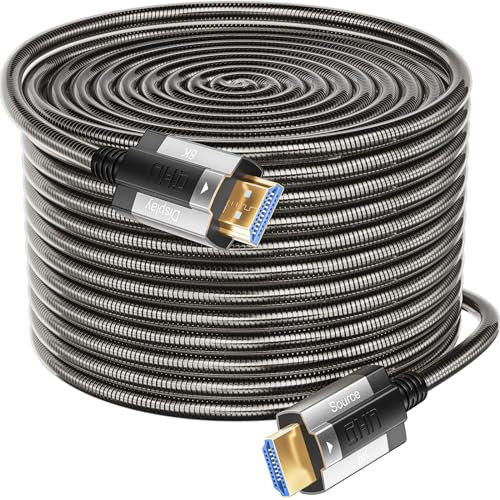 Siwket 8K HDMI Glasfaserkabel 15M, Stahlpanzerung Optisch HDMI 2.1 Kabel 48Gbps Ultra High Speed 8K@60Hz 4K@120Hz Dynamic HDR eARC Dolby HDCP 2.2&2.3 für HDTV/Projektor/Heimkino/TV-Box/Gaming-Box/PS5