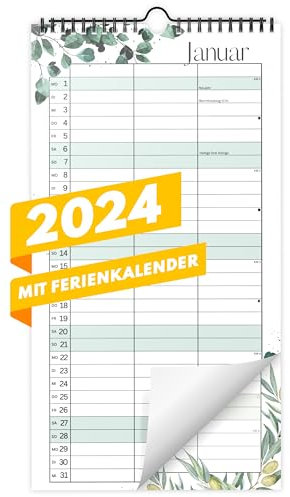 Planer für Zwei (Wandkalender 2024 mit 3 Spalten 21x40cm) - Partnerkalender für Paar - Paarkalender mit drei Spalten - Kalender zum Aufhängen für zwei Personen (ganzes Jahr 2024) - Greenery