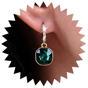 Aneneiceera Vintage Emerald Square Dangle Earrings Gold Emerald Earrings Green Crystal Drop Earrings Retro Cz Emerald Huggie Hoop Earrings for Women and Girls (Green)