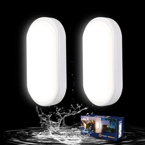 Letlit LED Deckenleuchte Kellerlampe 2 Stück, 12W 1200LM LED Lampe Wandleuchte Deckenlampe Oval, IP54 Wandlampe Feuchtraumleuchte, Neturalweiß 4000K Kellerleuchte für Keller Flur Treppe Garage