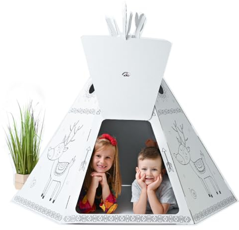 Begehbares Tippi Zelt aus Pappe Wigwam aus Karton Spielzeug zum Ausmalen groß