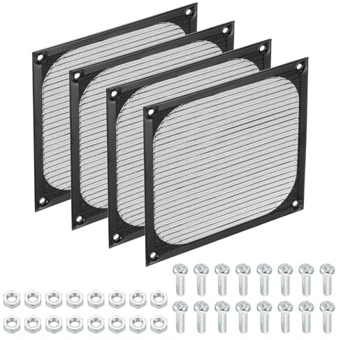 PATIKIL 140mm Computer Fan Filter Grill with Screws, 4 Pack Aluminum Frame with Stainless Steel Mesh Dustproof Case Cover for Computer, Ventilator, Black