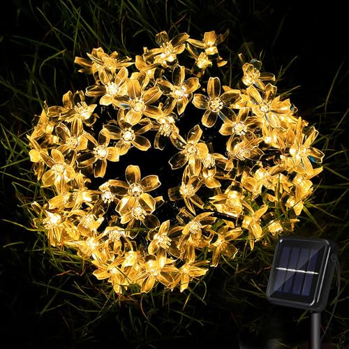 HIQE-FL Solar Blumen Lichterketten Aussen,14M 120LED Wasserdichte Kirschblüte Lichterkette,8 Modi Blumen Lichterkette,Blume LED Lichterkette Außen,Lichterkette Garten Blume