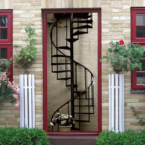 Türtapete Selbstklebend Schwarze Wendeltreppe 90 X 210 Cm Türtapete Selbstklebend Türposter,Fototapete Selbstklebend 3D Pvc Türaufkleber Diy Türbild,Türfolie Poster Tapete - Türkunst - Türfot 0