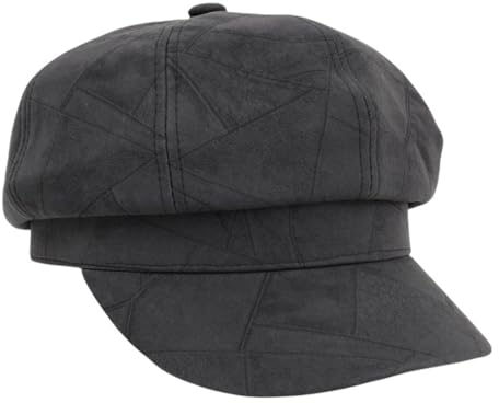 Perfeclan lässige Ballonmütze für Damen, Schirmmütze Kappe Barett Maler Mütz Bakerboy Schiebermütze Newsboy Cap Cabbie-Mütze, Elastischer Rückseite, mit Schirm Frühling-Sommer, Schwarz