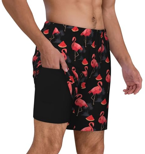 Wosabee Maillot de bain pour homme avec doublure de compression à séchage rapide, Flamant rose pastèque, Medium