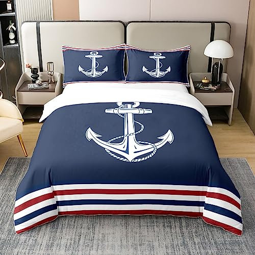 Homemissing Anker Bettwäsche Set, Marineblau, 100 % Baumwolle, Bettbezug 200 x 200 cm, für Frauen, ultraweich, Abenteuer, Marineblau, Bettwäsche, Ozean, Bettwäsche-Set