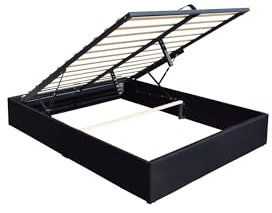 Solide Lit Coffre Noir pour Matelas 180x200 cm - 14 Lattes - Manon + Pieds - Montage Rapide et Facile - revetement PVC Simili Facile d'entretien