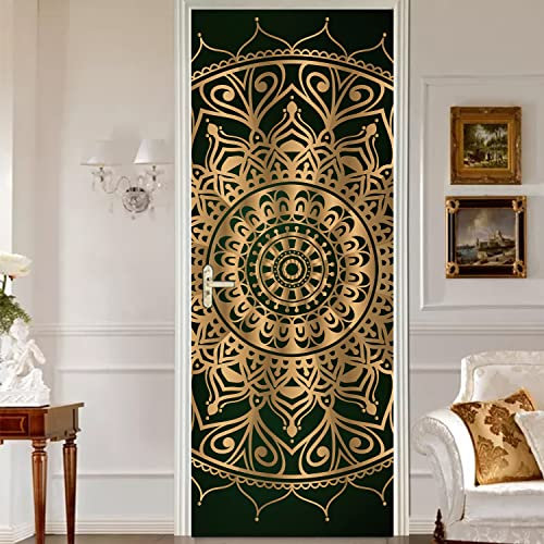 MULBEVD 3D-Türtapete Selbstklebend Geeignet für Wohnzimmer Zimmerwanddekoration Türposter Selbstklebend Mandala-Kunst Türfolie (DM120) 90 x 200 cm