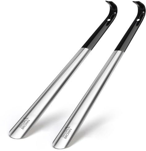 Taylor & Brown Set of 2 Shoe Horns Long Handled 42cm Metal Shoehorn for Boots - Men, Women, The Elderly and Disabled Flexible Extra Long Shoe Horn, Silver