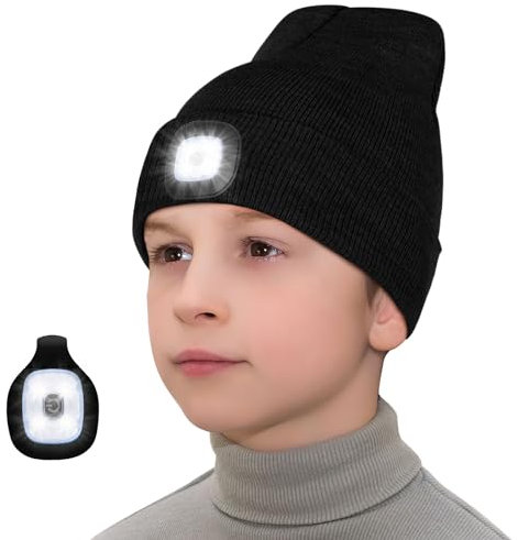 Richaa Geschenke für Kinder Weihnachten Mütze mit LED Licht Kinder Wiederaufladbar LED Strickmütze Wintermütze Beanie Lustige Kleine Geschenke für Mädchen Jungen