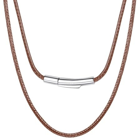 HSWYFCJY Lederkette Herren 2/3mm Kunstleder Halskette Schwarz/Braun Verfügbar Damen Leder kette mit Verschluss Kautschuk Kette 46-76cm für DIY Anhänger Schmuck