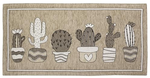 Tappeto Cucina Cactus Ciniglia con Antiscivolo Moderno Passatoia Cucina Ingresso Piante Grasse Colori Moderni Arredo Salotto Camera Made in Italy (Visone, 57x140)