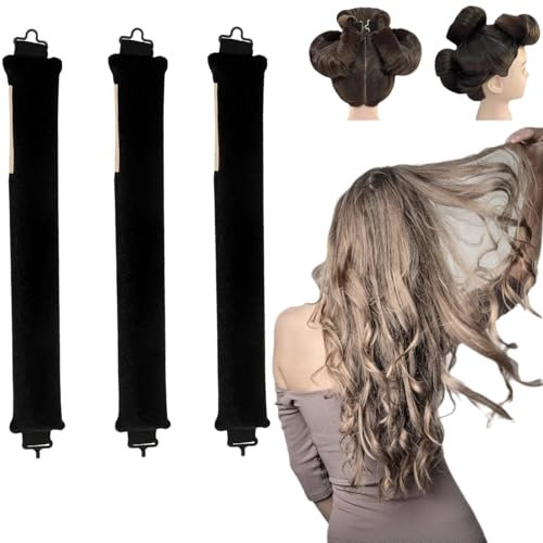 3 Stück Heizlose Locken Band, WINOK Hitzefreie Lockenwickler Heatless Curls Band, Schlaf Lockenwickler Über Nacht, Overnight Haarwicklung ohne Hitze für Kurzes und Langes Haar - Schwarz