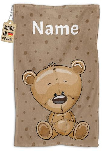 PR Print Royal Kinder-Handtuch mit Name personalisiert - Bär - Geschenk für Jungen und Mädchen, Tier Geschenke, Kindertag, Handtuch Personalisieren | Fotohandtuch 50 x 30 cm