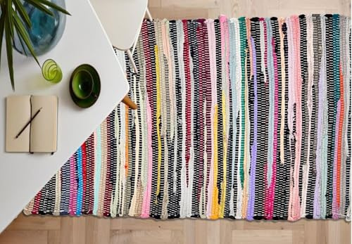 MUSAN PRODUCTS Colorful Handmade Chindi Rag Rugs | Eco-Friendly Textiles | Various (60x90cm to 90x150cm) (60x120cm)