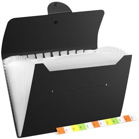 Diboniur Carpeta Clasificadora A4, Carpetas Archivadoras 13 Bolsillos, Expandible Carpeta Acordeon Clasificador Documentos, Portátil Archivador A4 para Oficina Escuela (Negro)