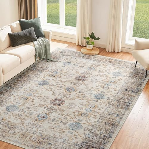 Vintage Rug 200x300cm, Washable Rugs, Living Room Rugs，Non Slip Carpet | Boho Rug, Traditional Oriental Rugs,Large Rug for Bedroom, Dining Room, Office,Orange