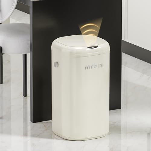 MRBIN Poubelle de cuisine amovible en métal avec détecteur de mouvement, 30 l, absorption automatique, avec couvercle, poubelle avec roulettes, panier à déchets commerciaux pour bureau et chambre,