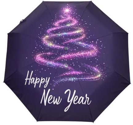 GAIREG Pastel Xmas Tree Happy New Year Travel Umbrella Windproof Auto Open Close Collapsible Folding Compact Umbrellas for Rain
