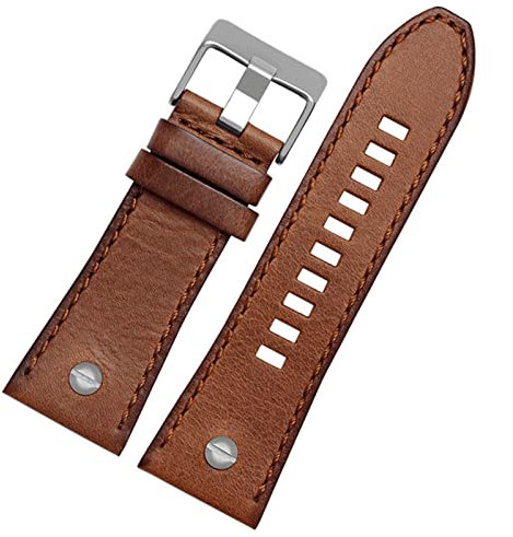 INFRI Echtes Leder -Uhrband für Diesel Uhrengürtel DZ4476/4482 DZ7408 7406 4318 Riemen 22 24 26 28 mm großer Männer Handgelenk Uhr Band(15 Brown silver,28mm)