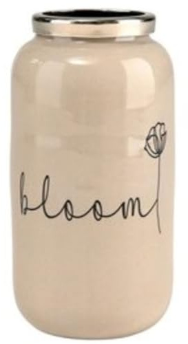 Gift Company [W0526] Saigon, Vase mit Metallring, XXS(H12cm), Motiv: Bloom, Sandstone/Silber, 6x12x6cm