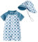 Maillot de Bain Bebe Garcon Fille Combinaison Tnti UV Bebe avec Chapeau Maillot de Bain Anti UV Bebe Garcon Maillot Anti UV Enfant, Carreaux Bleus 6-12 Mois
