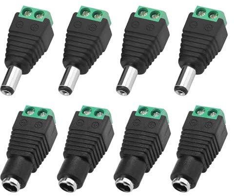 Lunpog 8 Stück 5,5 mm x 2,1 mm Männlich und Weiblich DC-Stecker Buchse Netzadapter für CCTV-Kamera, LED-Leiste leuchtet Adapter Plug Jack Adapter Connector (4 x DC Buchse, 4 x DC Stecker)
