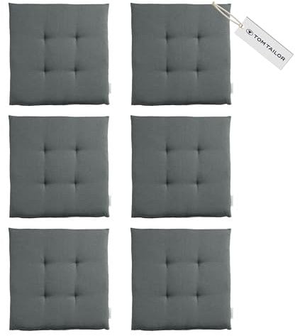 TOM TAILOR NEU! Sitzkissen Stuhl 6er Set - gemütliche Stuhlkissen 40x40 cm in Grau - Sitzauflage waschbar für Esszimmer, Bürostuhl, Bank, Boden & Gartenmöbel - Oeko Tex Zertifiziert