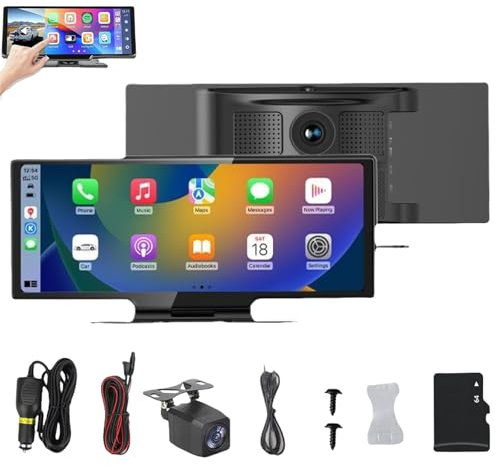 Tableta Pro Max 2025, pantalla inteligente for coche, pantalla 4K de 10,26 pulgadas y 60 fps, pantalla táctil IPS, con cámara de salpicadero, cámara de marcha atrás, navegación GPS, FM, ideal for coch