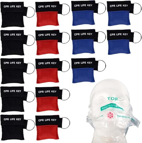 KLLJ Beatmungsmaske Schlüsselanhänger,18pcs Beatmungsmaske Erste Hilfe,Beatmungsmaske,CPR Maske Face Shield,Beatmungstuch,Tragbarkeit Beatmungsbeutel,CPR Gesichtsschutzmaske,Keychain Maske