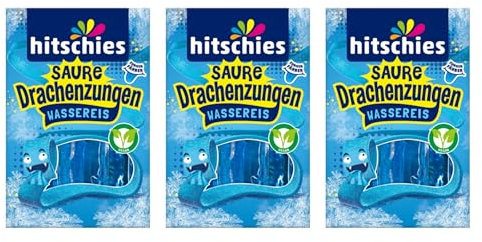 3x Saure Drachenzungen Wassereis Blau – Blaue Himbeere – Megasauer & eiskalt genießen – Hitschies Wassereis-Highlight für den Sommer
