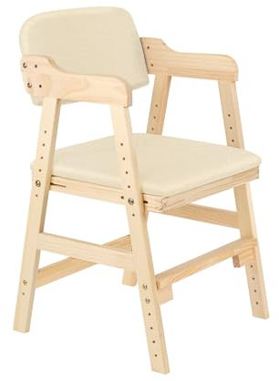 Hochstuhl, Höhenverstellbarer Holzhochstuhl für kinder von 2 bis 12 Jahren Buchenholz Kinderstuhl, zum Essen und Lernen, Lehrstuhl für Kinder und Erwachsener (Beige-1 Stück)