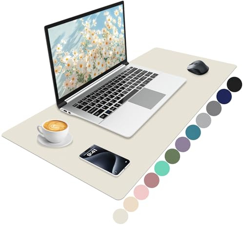Niviy Schreibtischunterlage XXL Mauspad Leder,Organizer PU Schreibtischmatte Rutschfester Schreibunterlage Tischschutz Unterlage Wasserdichter Office Mousepad für Büro,Home und Laptop 80X40cm Weiß