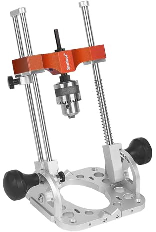 SpeTool Portable Drill Guide with Linear Ball-Bearing Guide Poles, 1/2-Inch Chuck Drill Press Adapter for Hand Drill, Adjustable 0–60°, Multi-Angle Guide for Straight-Hole Woodworking