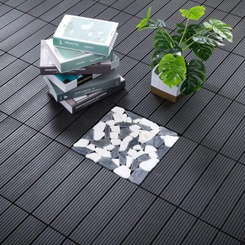 22 Stück Terrassenfliesen Balkon Boden Holzoptik Fliesen Wetterfest mit Klicksystem und Drainage Balkon Bodenbelag 30x30 cm, Dunkelgrau