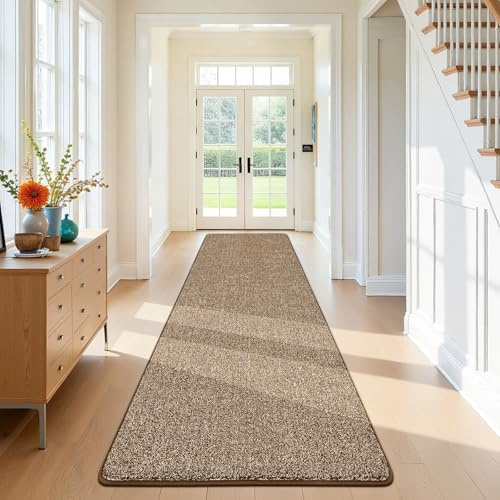 SHACOS Läufer Flur 80x250 cm Kurzflor Teppich Läufer Waschbar Teppichläufer rutschfest Flur Teppich für Wohnzimmer, Schlafzimmer, Küche, Braun