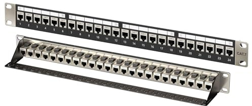 ZHITING Panneau de brassage Cat7 24 ports, montage en rack, panneau de raccordement blindé (STP) 1U avec 12 modules Keystone, 10 Gbit/s, 600 MHz, compatible avec Cat6/Cat5e, noir