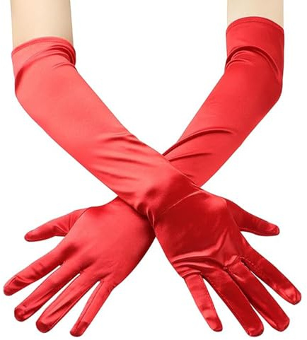 TENGWA 2 Paar Lange Handschuhe Satin Handschuhe Lang 55cm Elegant Audrey Hepburn 20er Jahre Accessoires Opernparty Karneval Hochzeit Braut Rollenspiel