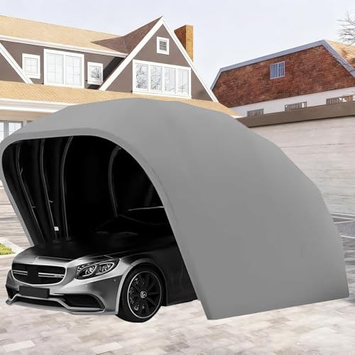 cendbirut Edelstahl Grau Carport Faltbare einziehbare Automarkise Halbautomatisch einziehbare Garage Edelstahl Faltbarer Autoanschluss Tragbares Outdoor-Autozelt Langlebiger grauer Unterstand